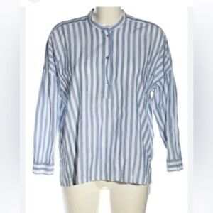 Zara Woman Denim Collection Oversized  Button Blouse Blue/White Striped